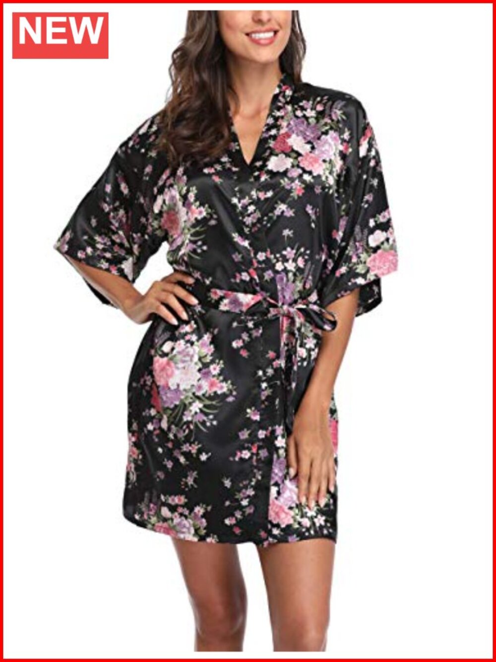 Women's Floral Satin Kimono Robe Short Bridesmaid Wedding Sleepwear